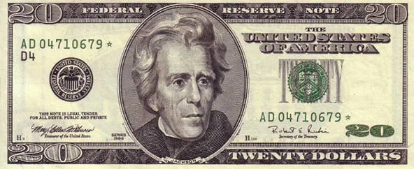 A twenty-dollar bill symbolizing the on-time guarantee.